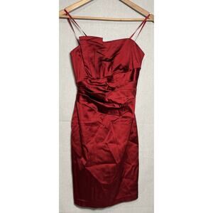 Cache Satin Vintage Y2K Cocktail Dress Sz 4 Red Ruched Holiday Made In USA